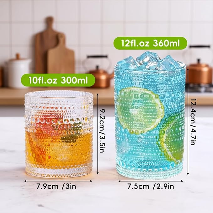 Hobnail Drinking Glasses Set of 12, Vintage Drinking Glasses, 12 oz Highball - Image 3