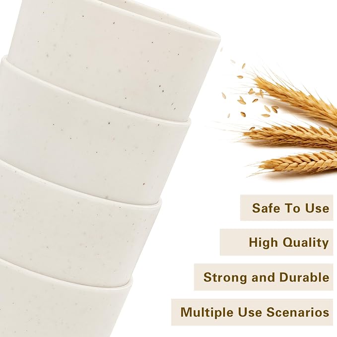 ejonirinjonir EI 8pcs Wheat Straw Cups, 15oz Beige Unbreakable Plastic Reusable - Image 3
