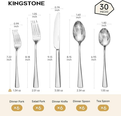18/10 Flatware set for 6, 30 Piece Stainless Steel Silverware Cutlery Set | - Image 2