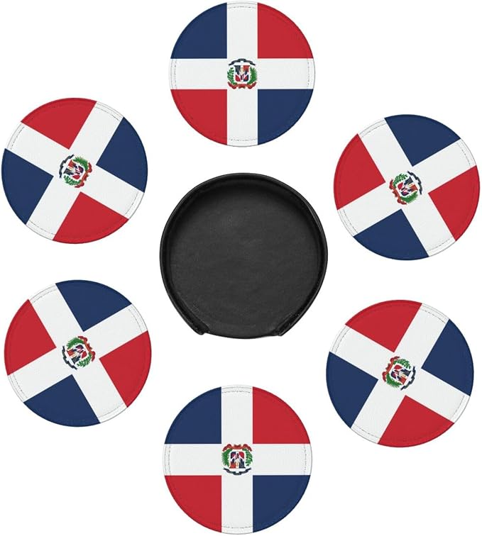 6 Pack Dominican Flag Leather Coaster - Image 3