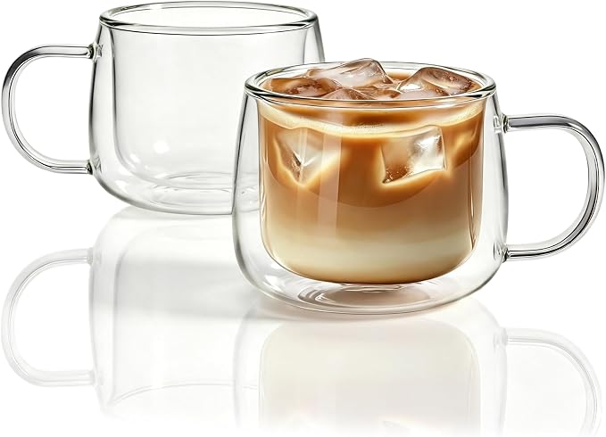 CNGLASS 8.5oz Double Walled Glass Coffee Mugs by CNGLASS