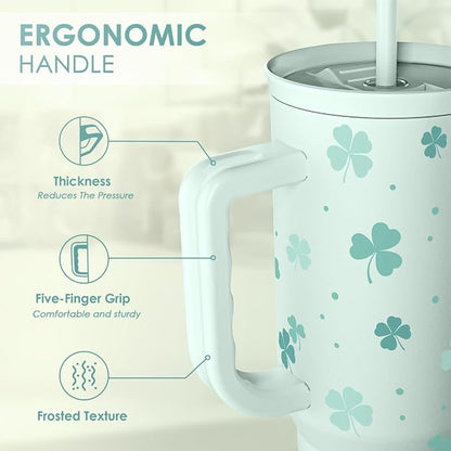40oz Shamrock Tumbler with Handle and Straw - Image 3
