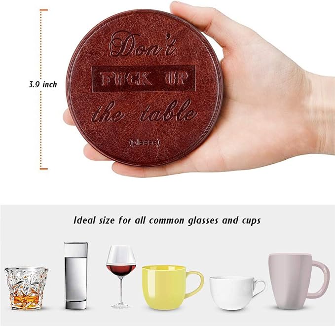 Funny Coasters, Thipoten 6 Pcs Leather Coasters - Image 2