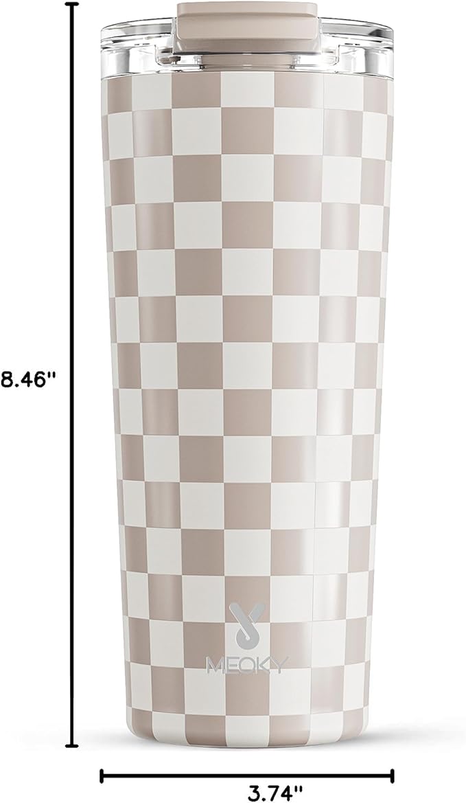 Meoky 24 oz Insulated Travel Coffee Mug: Leak Proof Lid, Checkmate | Stainless - Image 3