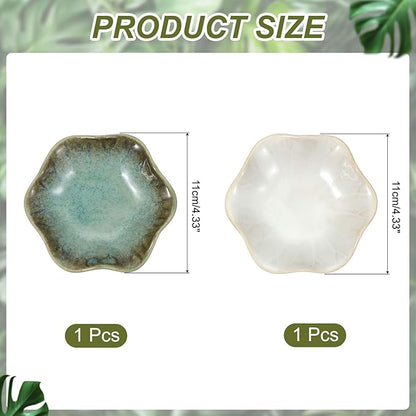 uxcell 2Pcs Ceramics Jewelry Plate, Lotus Leaf Shape Key Holder Bowl for Entryway Table Decor Small Ring Tray Dish Gift for Women Girlfriend, Grass Green/White