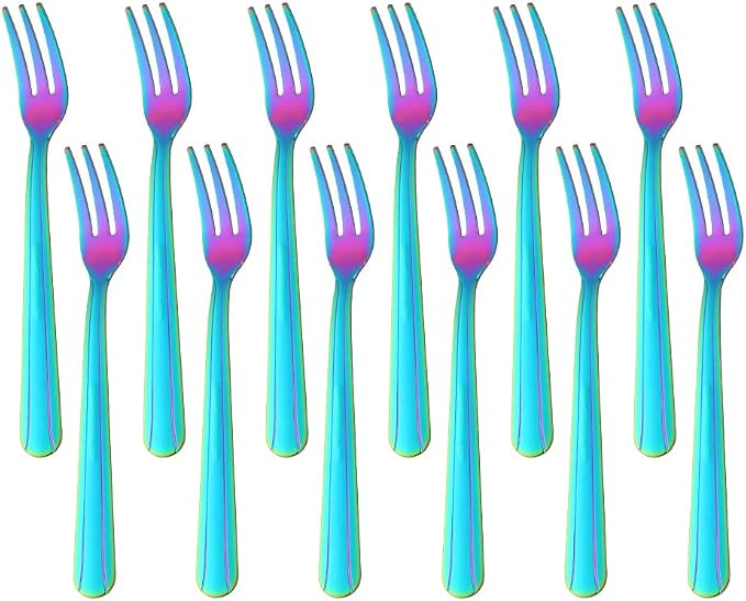 Oyster Fork Set of 12, 5.4 Inch Stainless Steel Cocktail Forks, 3 Tines Mini by KitchenDining