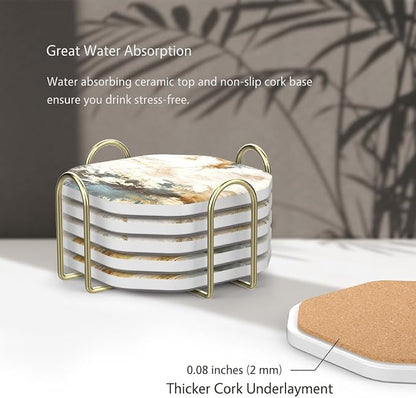 UMIRRO Absorbent Ceramic Stone Coasters Set of 6 - Image 5