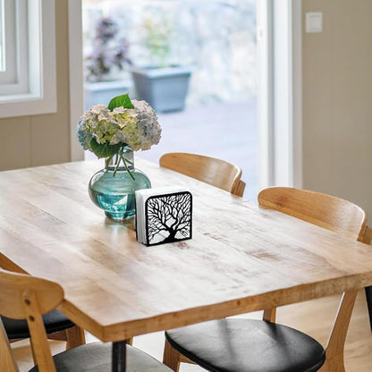 Tree Trunk Decorative Black Metal Napkin Holder for Table, 4.9" x 4.9" x 1.9" Standing Napkin Holder for Home Kitchen Restaurant Picnic Party Coffee Bar Dining Room