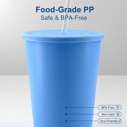 32 oz Cups with Lids and Straws Reusable set of 8, Bright Colors | Iced Tea - Image 4