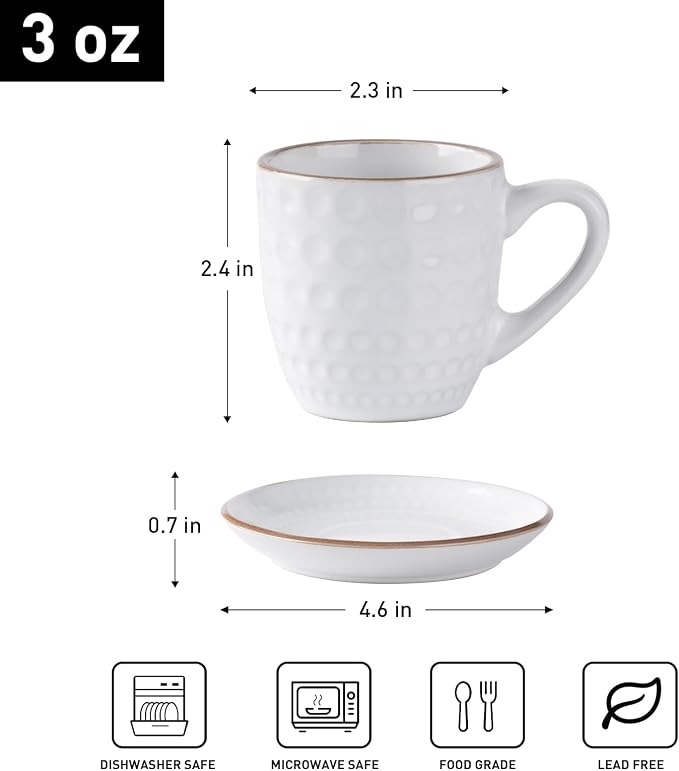 famiware 3oz Espresso Cups and Saucers, Stoneware Demitasse Cup - Image 5