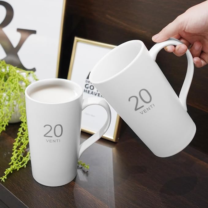 Number Large Coffee Mug Set of 2, Tall White Ceramic Coffee Cup, 20 oz Mug - Image 4