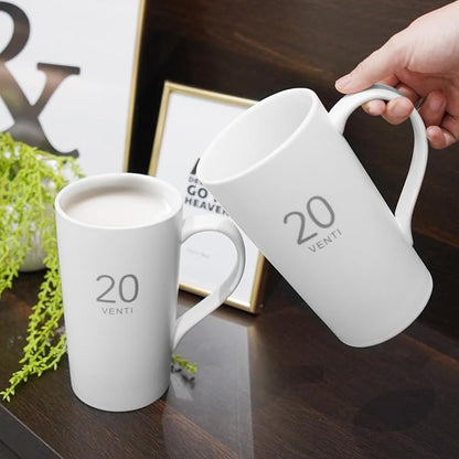 Number Large Coffee Mug Set of 2, Tall White Ceramic Coffee Cup, 20 oz Mug - Image 4