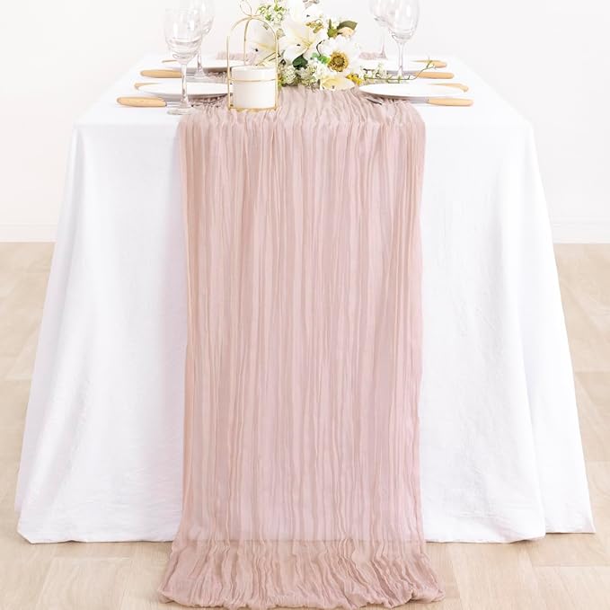 2 Pack Pink Table Runner 10ft Rustic Gauze Cheesecloth Table Decor | - Image 6