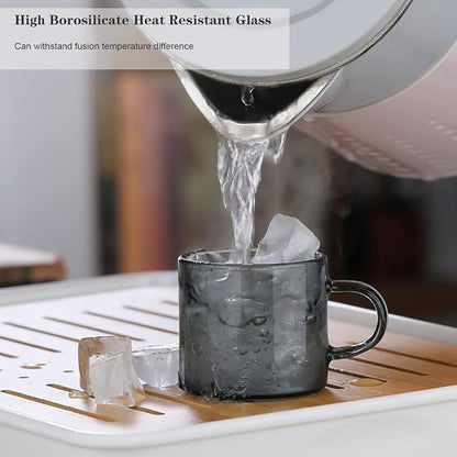 Kung Fu 6 Pcs Small Glass Tea Cup + Holder Set in Smoky Gray, Bamboo Wood - Image 4