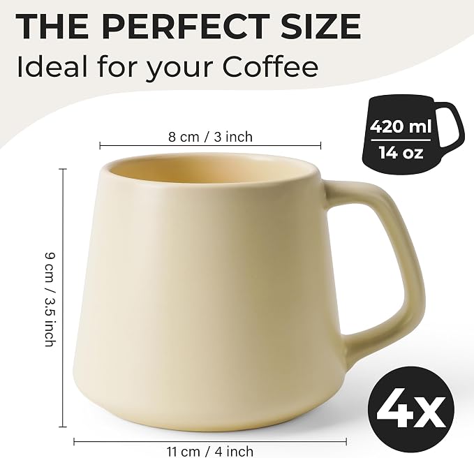 MIAMIO - Coffee Mugs Set of 4, Large - Luxe | Large Ceramic Coffee Mugs - Image 2