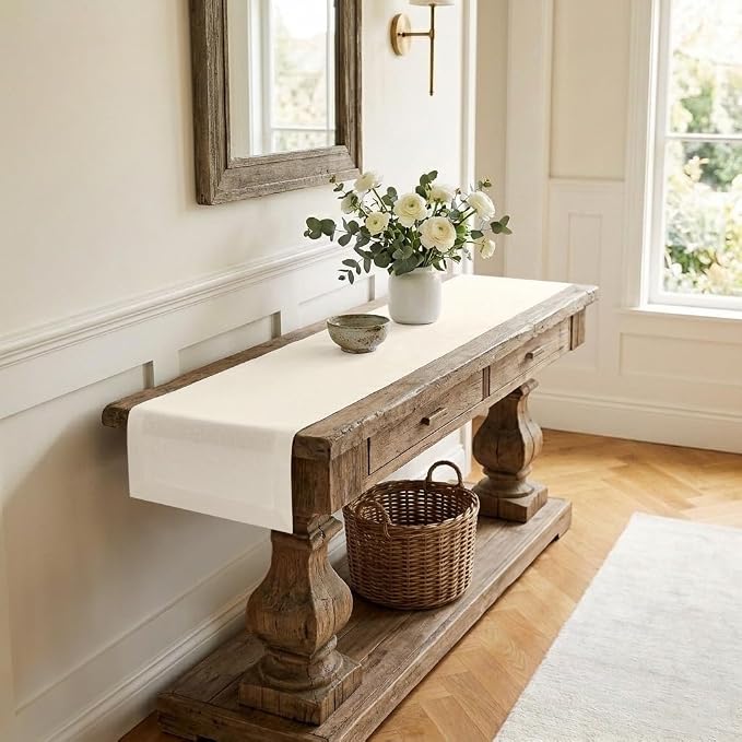 Classic Linen™ by D'Moksha Ivory Table Runner 60 Inches, 100% Pure Linen by DMokshaHomes