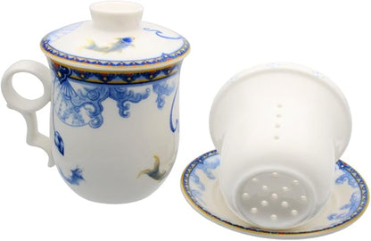 Porcelain Tea Cup with Infuser Lid and Saucer Sets - Image 6
