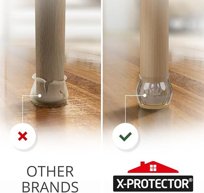 16 PCS Chair Leg Floor Protectors with Felt Pads X-Protector - 1.4" - 1.8" - Furniture Pads for Hardwood Floors - Clear Chair Pads - Floor Protectors for Chairs - Beige Chair Leg Covers!