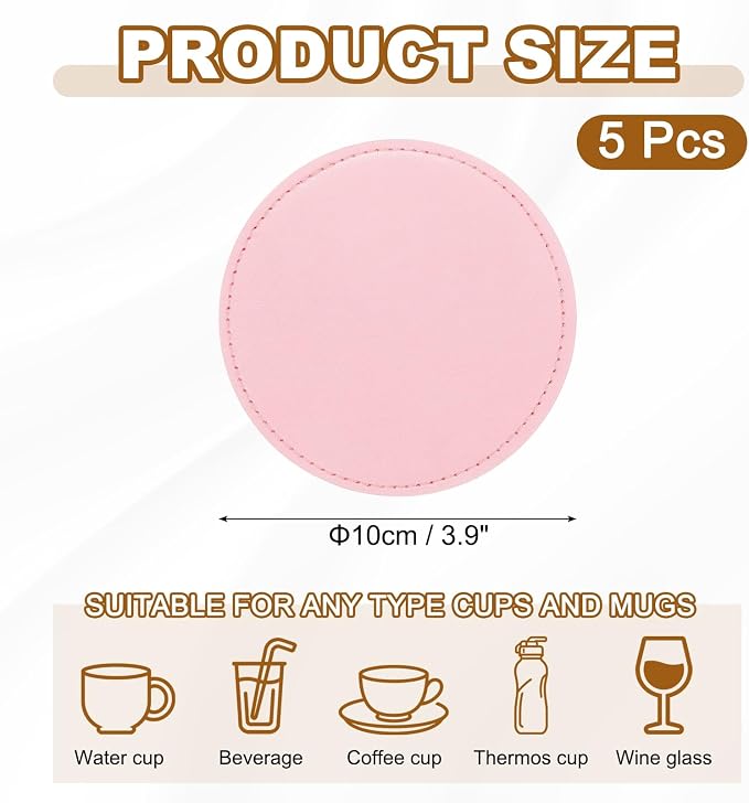 uxcell 5Pcs PU Leather Coasters - Image 2