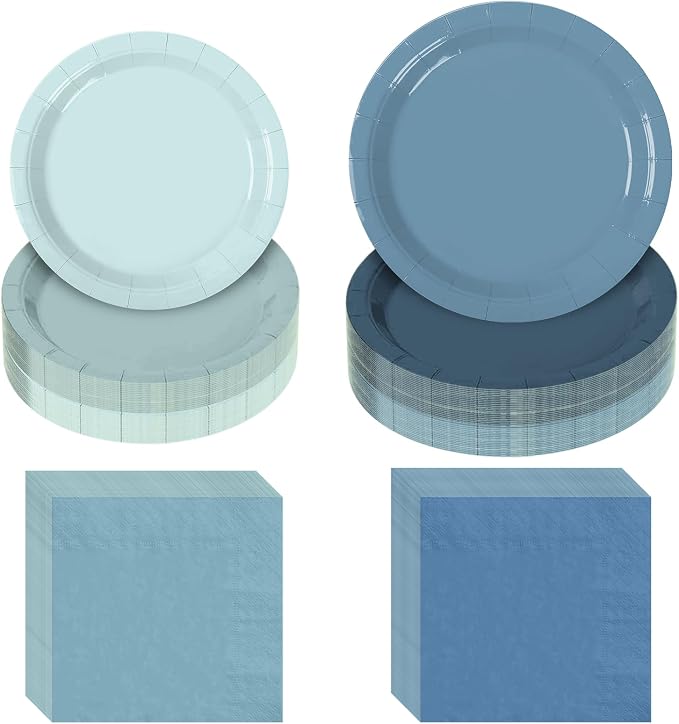 180Pcs Blue Paper Plates Party Supplies Paper Plates and Napkins Serve 60 | by Hpscdyo