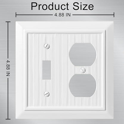 Beadboard Outlet Covers Wall Plates, Bamboo Fiber Light Switch Covers, Natural Material Electric Receptacle Decorative Switch Plate Outlet Cover (Pure White, 2 Gang Toggle/Duplex 2 Pack)