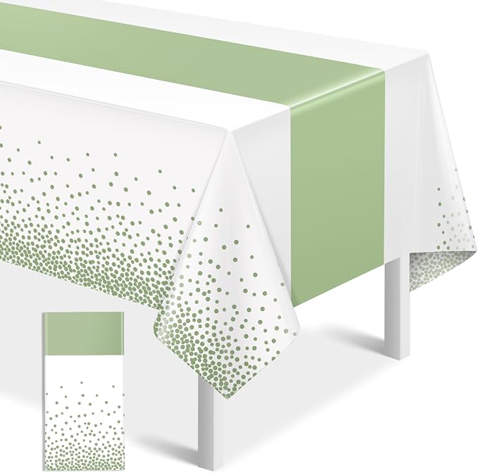 1Pcs White and Sage Green Tablecloth Decorations, Plastic White Table Cloth by MASHAN