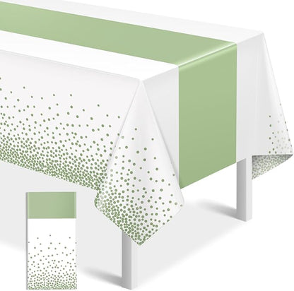 1Pcs White and Sage Green Tablecloth Decorations, Plastic White Table Cloth by MASHAN