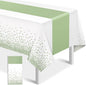 1Pcs White and Sage Green Tablecloth Decorations, Plastic White Table Cloth by MASHAN