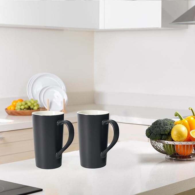 20 OZ Large Ceramic Coffee Mug Simple Pure Black Mug Set of 2 Plain Tall Milk - Image 6