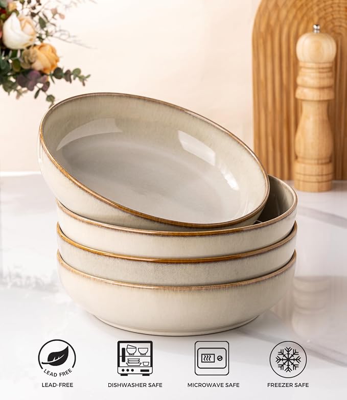 GBhome 8.75'' Large Pasta Bowls, 38oz Stoneware Pasta Serving Bowls Set of 4 - Image 6