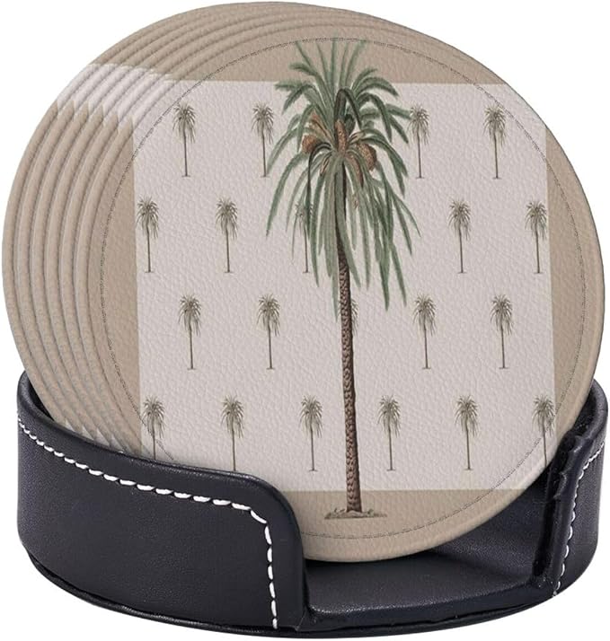 6 Pcs Tropical Plants in Summer Beach Palm Tree Leather Coasters - Image 6
