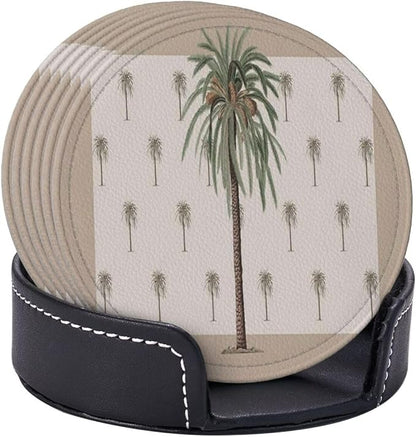 6 Pcs Tropical Plants in Summer Beach Palm Tree Leather Coasters - Image 6