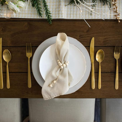 Handmade Napkin Ring with Wood Beads & Jute Twine - Affordable Rustic Wooden Napkin Ring Holder for Table Decoration | Boho Style Farmhouse Napkin Rings | Napkin Rings Set of 6