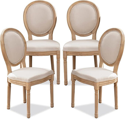 SoarFlash French Dining Chairs Set of 4, Vantage Dining Chair with Round Back, Farmhouse Country Dining Chair for Kitchen,Bedroom,Beige