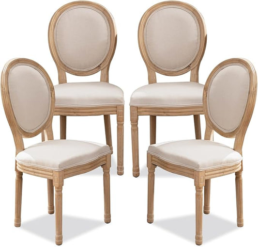 SoarFlash French Dining Chairs Set of 4, Vantage Dining Chair with Round Back, Farmhouse Country Dining Chair for Kitchen,Bedroom,Beige