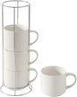 HASENSE 15oz Coffee mugs Set of 4,Stackable Ceramic Coffee Mug with Rack,Porcelain Coffee Cups for Latte,Cocoa, Americano, Hot Tea and Milk,Vertical Striped,White