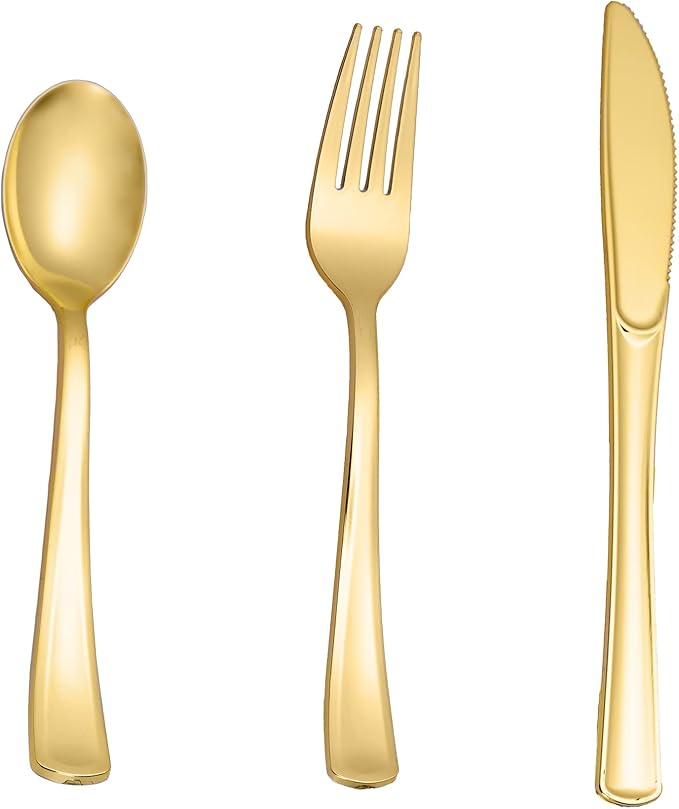 500PCS Gold Plastic Silverware, Disposable Plastic Cutlery/Utensils | Heavy by N9RTABLEWARE