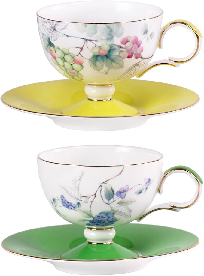 KAMMAK Tea Cups Set of 2, Ceramic Floral Pattern Demitasse Cup | Porcelain by KAMMAK