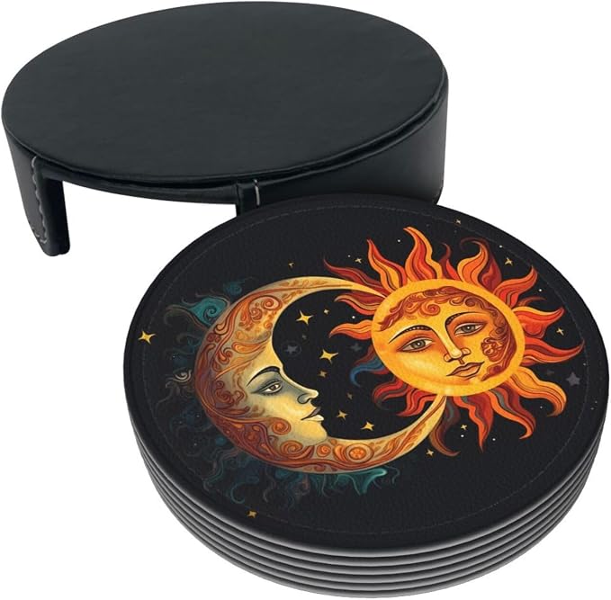 Sun Moon and Stars Leather Coasters Set of 6 - Image 8