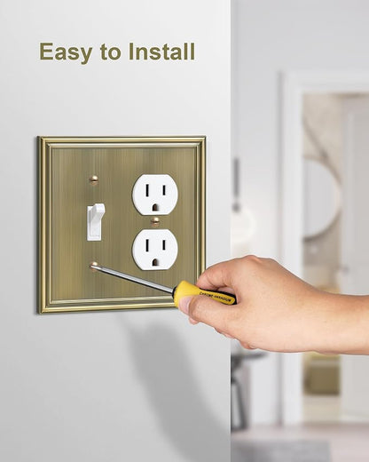 2-Pack Combo Toggle/Duplex Light Switch Cover Plate, Antique Brass Wall Outlet Cover Plate, Decorative Wall Receptacle Cover for Electrical Outlets, Light Switch, Durable Solid Zinc Alloy