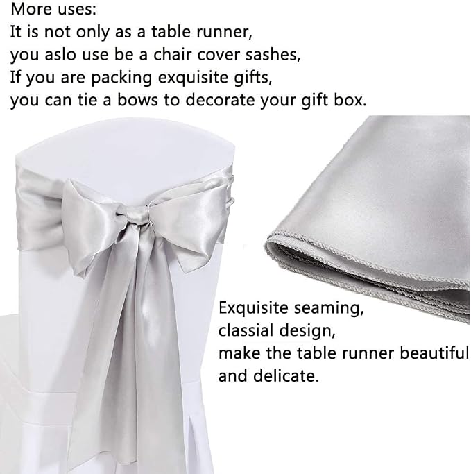 5 Pcs Silver Satin Table Runners 12x108 inch Bright Satin Silk Fabric | Smooth - Image 2