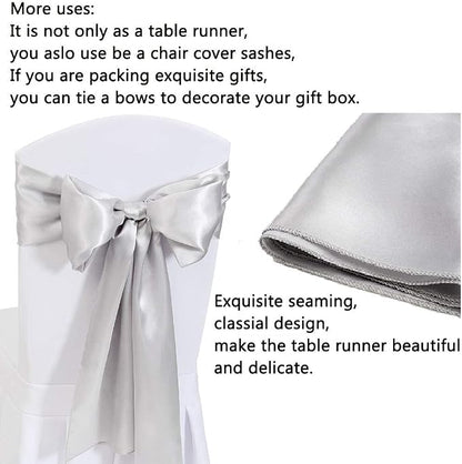 5 Pcs Silver Satin Table Runners 12x108 inch Bright Satin Silk Fabric | Smooth - Image 2