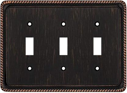 Henne Bery Rope Edge Decorative Wall Plate Switch Plate Outlet Cover (Triple Toggle, Aged Bronze)
