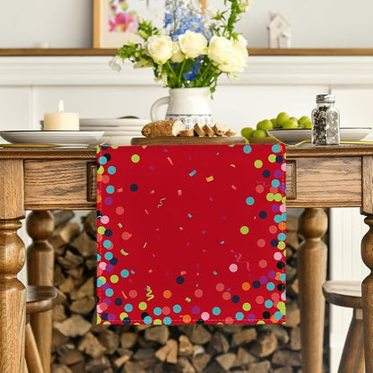 Artoid Mode Polka Dot Red Happy Birthday Table Runner, Seasonal Christmas - Image 2
