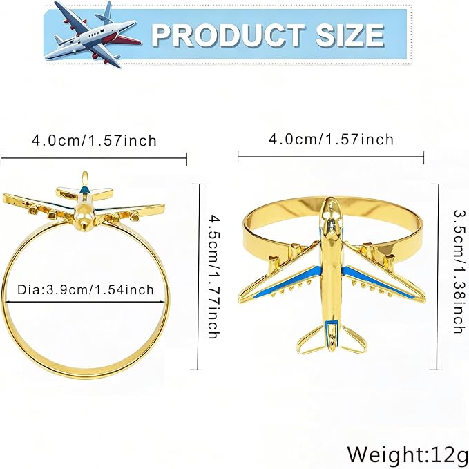 Airplane Napkin Rings set of 12 Blue White Plane Napkin Holder - Image 2