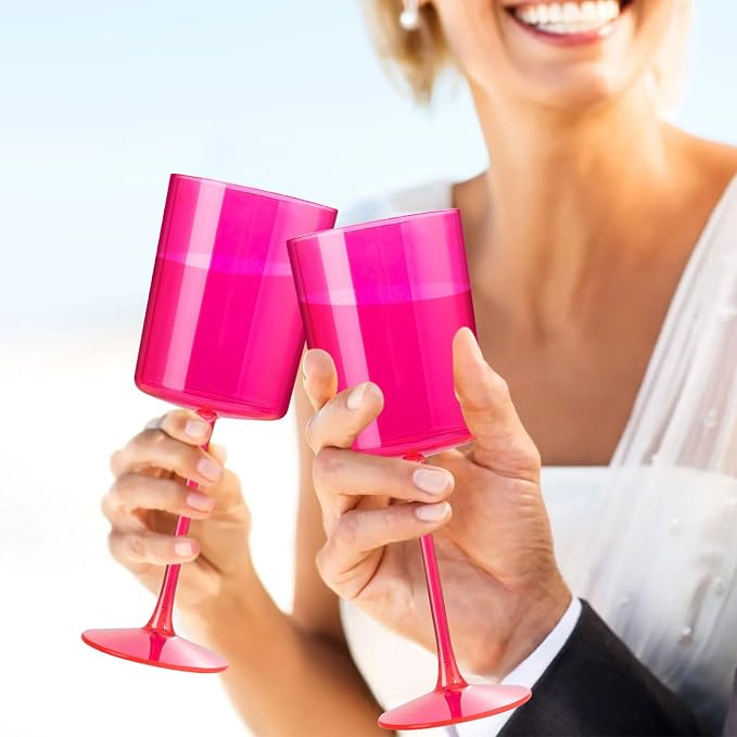 Ciaell 12 Pack Hot Pink Plastic Wine Glasses - Image 7