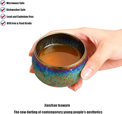 Jianzhan Ceramic Tea Cup with Peacock Glaze, 6.5 oz | Chinese Style, - Image 3