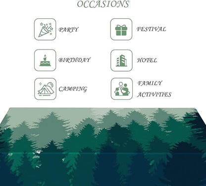 54x78 Inch Nature Rectangular Tablecloth Misty Pine Forest Silhouette Table Cloth Waterproof Durable Table Cover for Party Picnic Indoor Gaming Room Decor