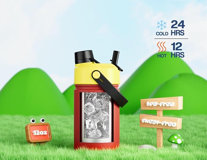 12 oz Kids Water Bottle for Boys: 2-in-1 Straw Spout Lid, Durable Straw Spout - Image 3