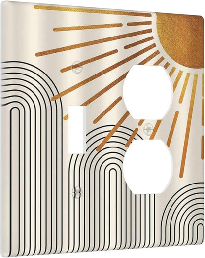 Light Switch Cover Plate Mid Century Boho Sun Beige Minimalist Abstract 2 Gang Decorative Switch Plates 1 Toggle Duplex Combo Outlet Covers GFCI Wall Plates for Bathroom Bedroom Decor